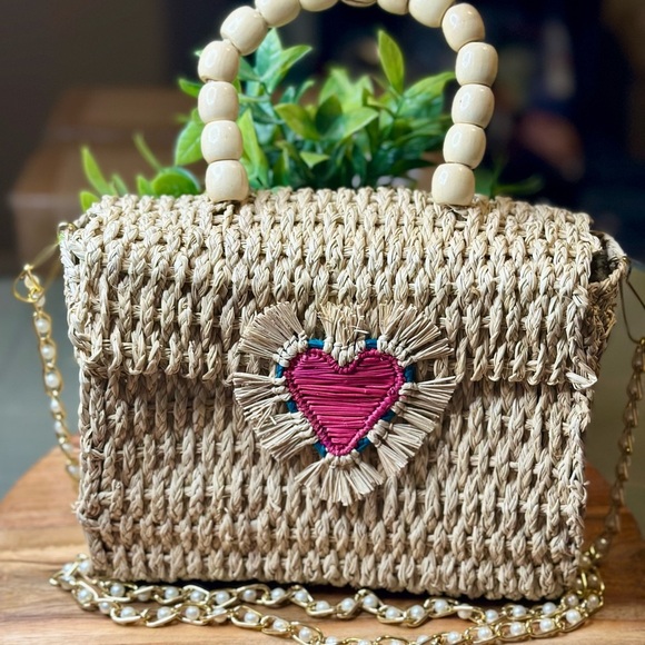 Handcrafted Tan Woven Bag with Heart Accent - Picture 2 of 3